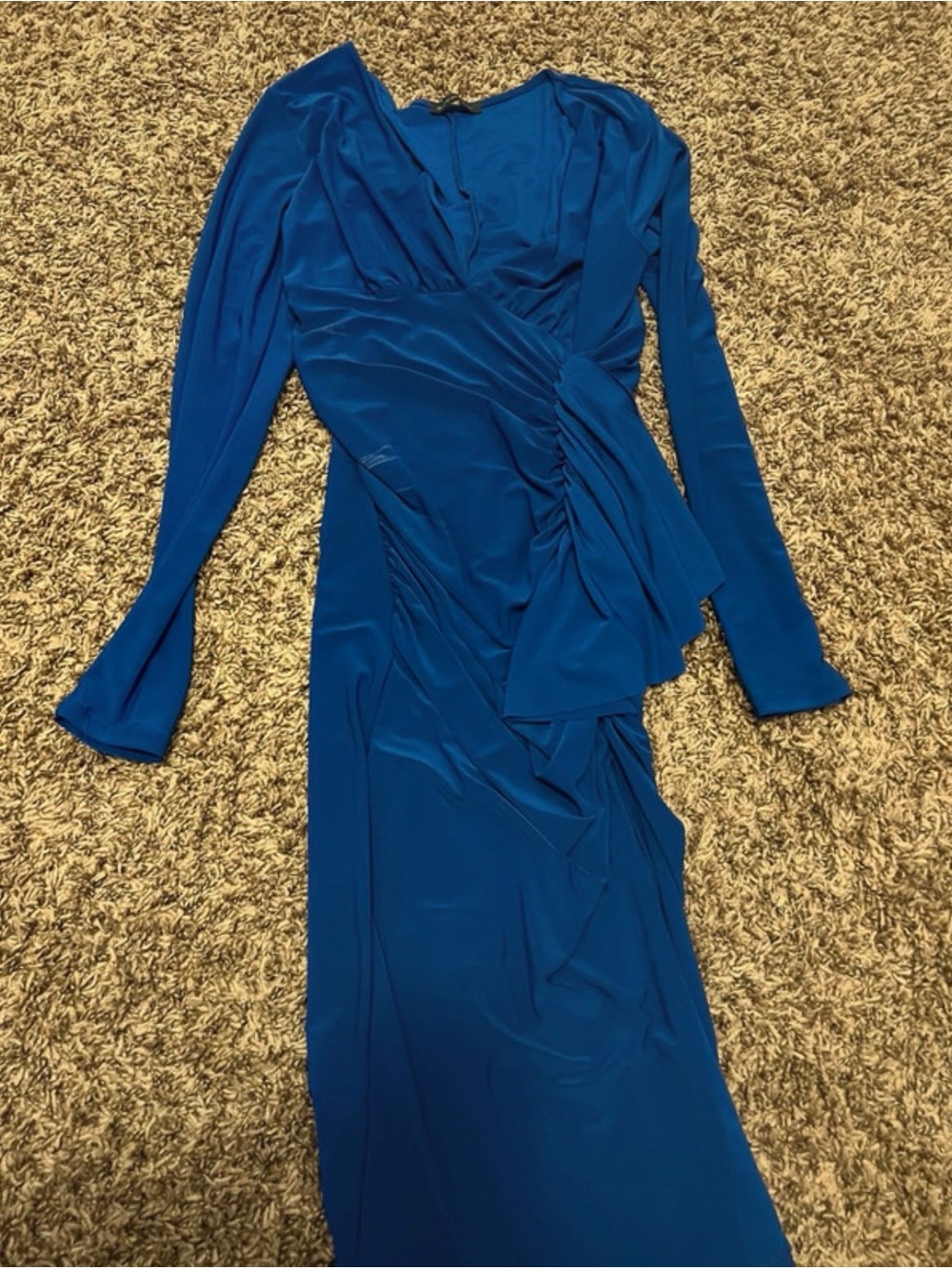 Symphony Cobalt Blue Long Sleeve Ruched Wrap Dress